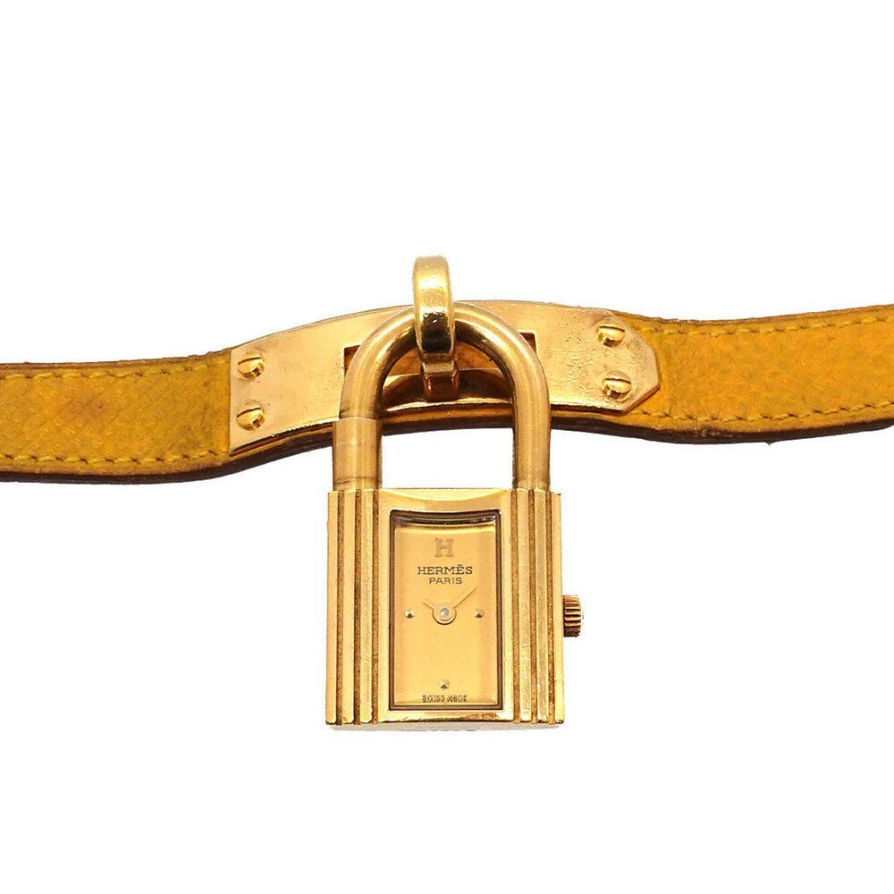 Hermes Kelly Watch, Ladies' Gold Yellow Quartz Watch with Padlock